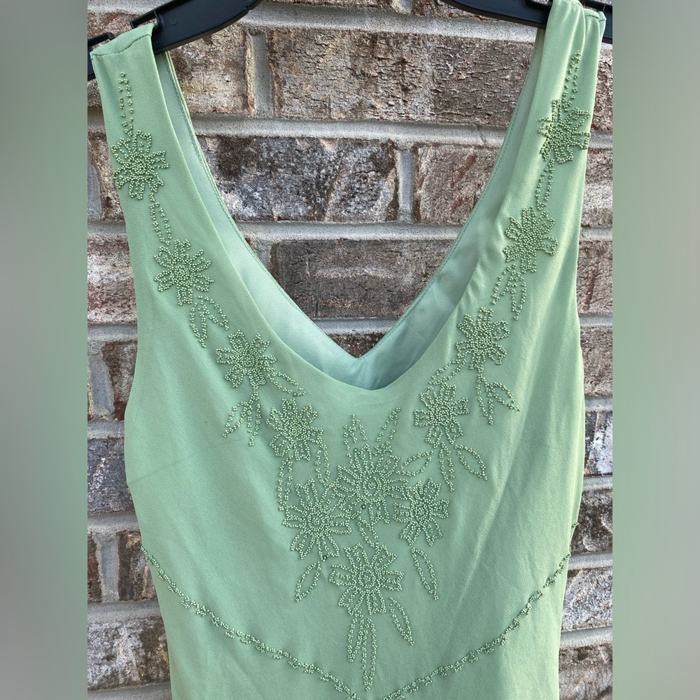 Vintage 90s/Y2K Green Beaded Fairycore Asymmetrical Dress NWTs Size Small - Picture 10 of 16